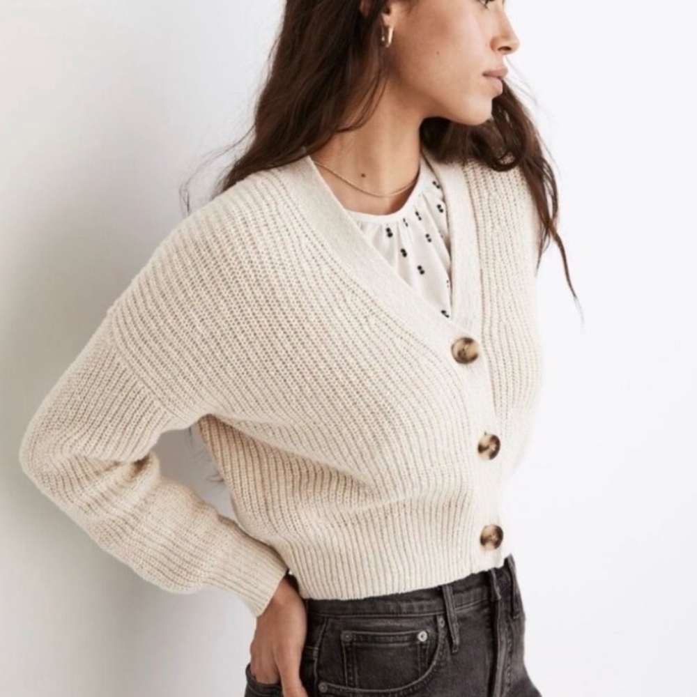Cream cropped button up cardigan